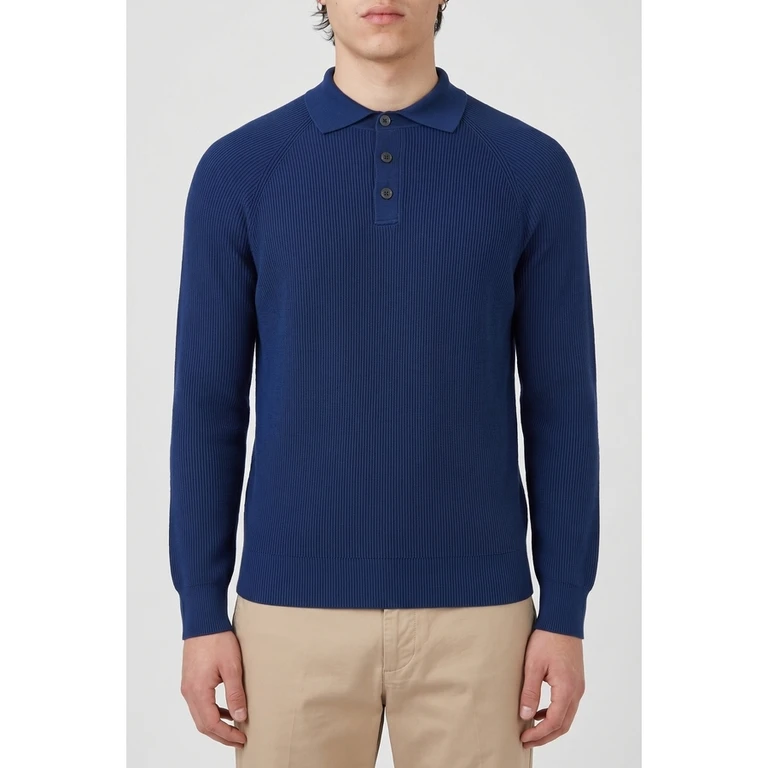 Dark Blue Knit Polo Shirt