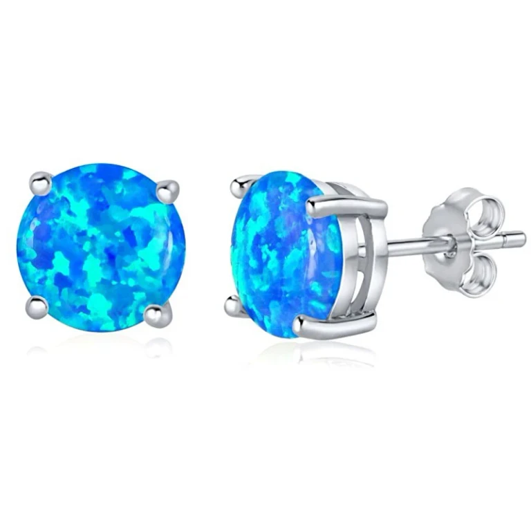 Silver Earrings With Synthetic Blue Opal Jjjeb302004