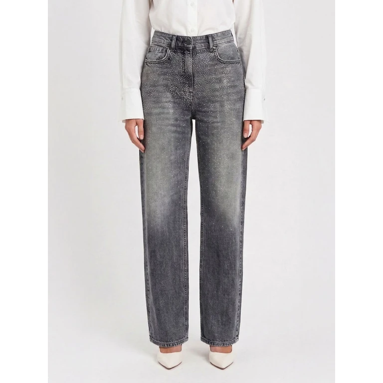 Straight Jeans in Denim with Rhinestones (261AP247007284)