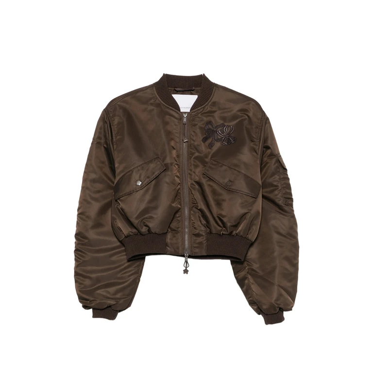 Ruched-sleeve Cropped Bomber Jacket