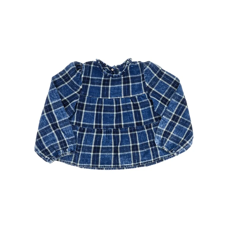 Faded denim blouse with Check motif Kids 8Y