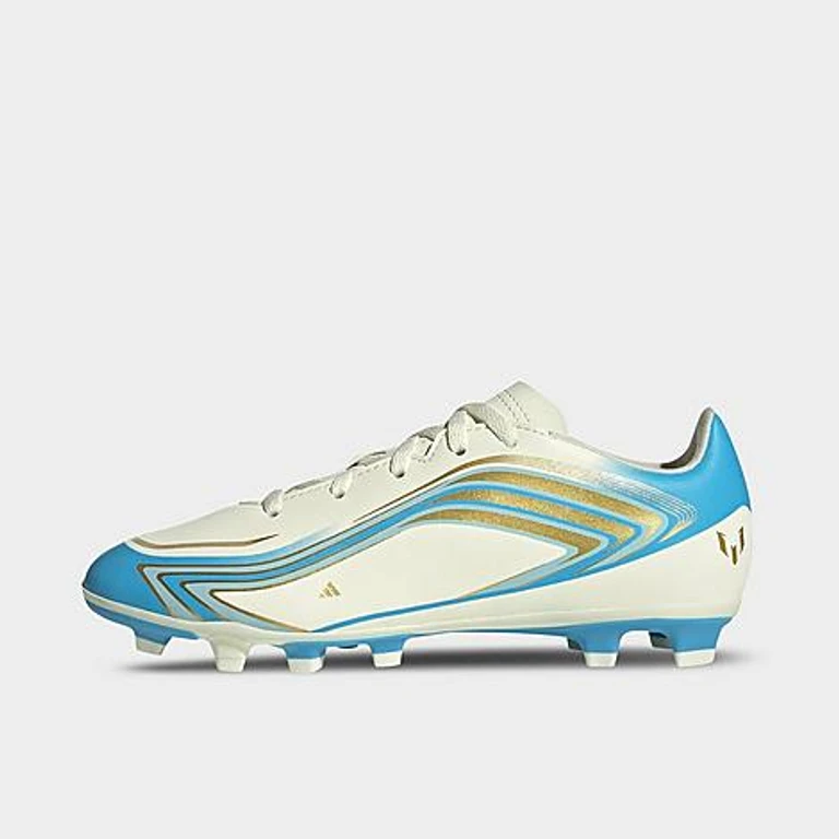adidas Big Kids F50 Messi Club Firm Ground and Multi Ground Soccer Cleats in Ivory/Semi Blue Burst/Icey Blue Size: 1.0