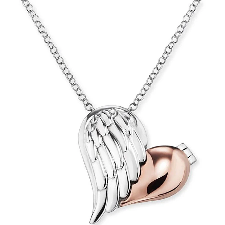 Silver necklace bicolor heart medallion with wing ERN-WITHLOVE-2B