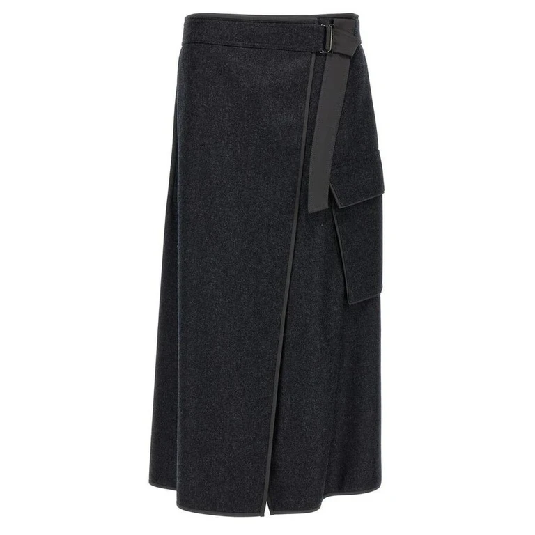 Charcoal Wool Wrap Midi Skirt