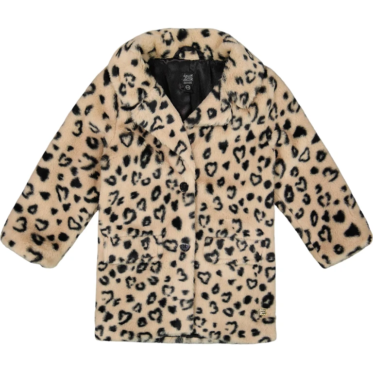 Printed Fake Fur Long Coat - Big Girl