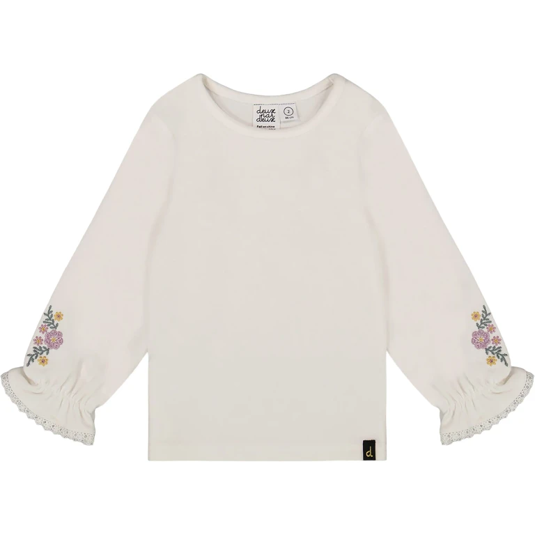 Jersey Top with Embroidered Floral Sleeves - Little Girl