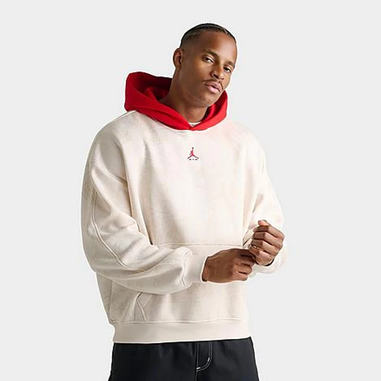 Jordan Men's Brooklyn Fleece Laser Graphic Pullover Hoodie in Phantom/University Red Size: Small