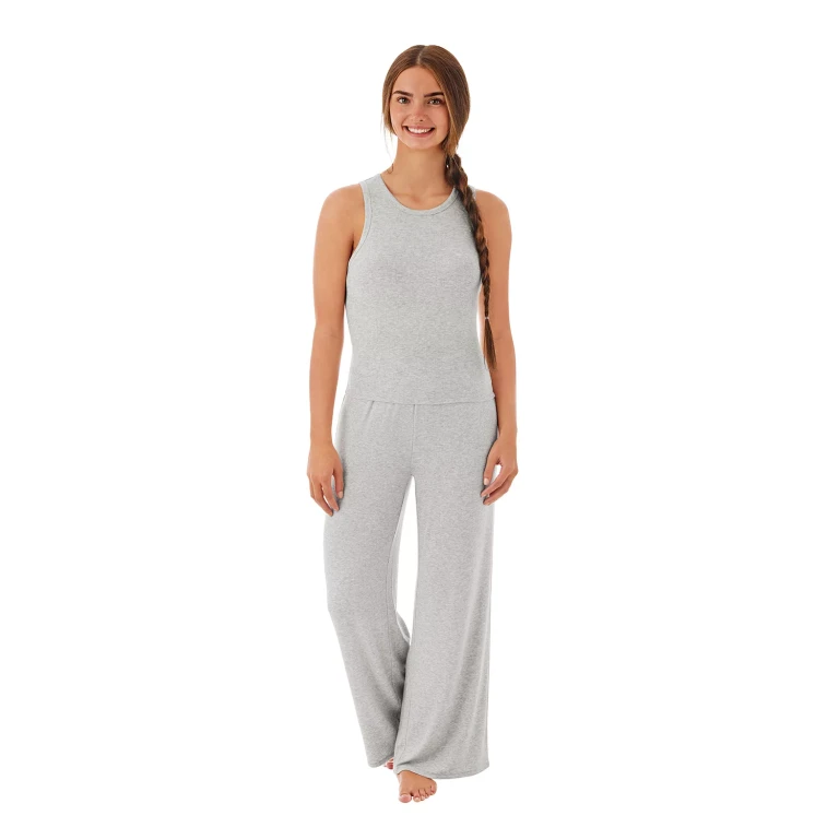 Women's Ribbed Tank & Pant Pajama Set:- Grey, XS