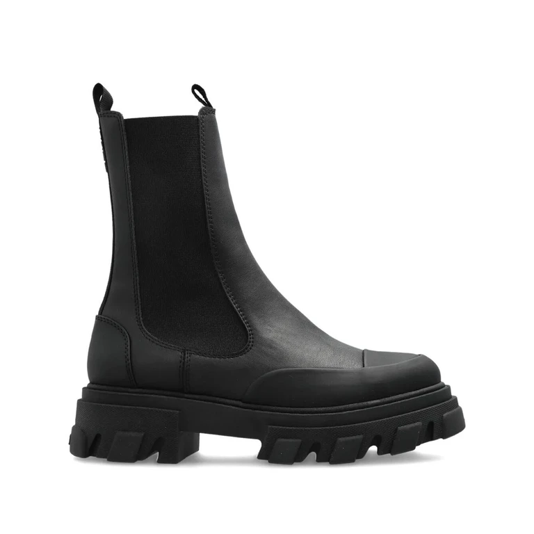 Boots Thick Sole "Cleated Mid Black Stitch Chelsea Boot"