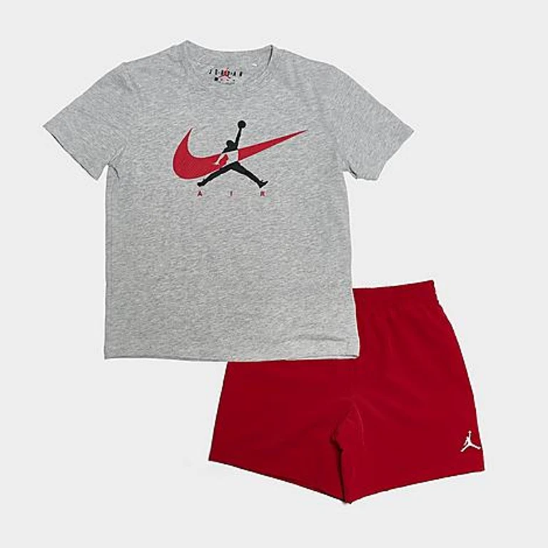 Jordan Little Kids Jumpman Swoosh T-Shirt and Shorts Set in Light Grey Heather/Red Size: 4