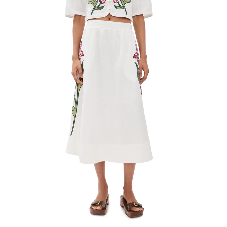 Flower Midi Skirt Off-White XXS