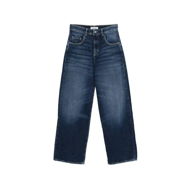 Jeans blu cinque tasche con patch logo sul retro in denim