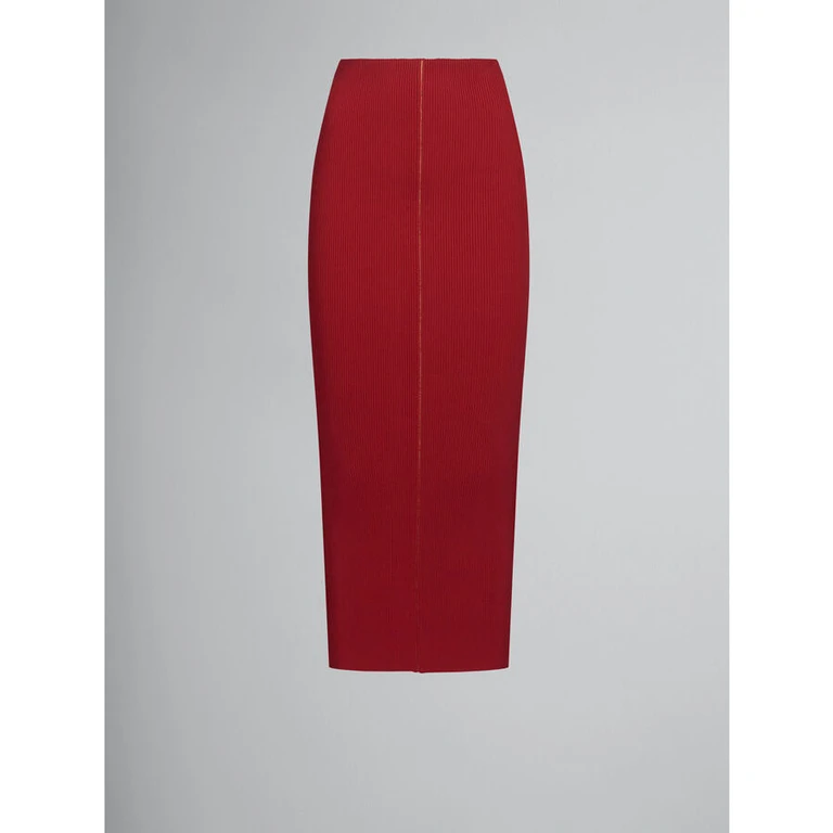 Women'S Red Ribbed Pencil Skirt