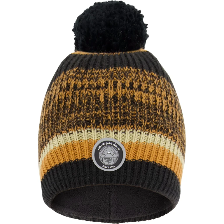 Black-Brown Lined Knit Pompom Hat - Little Boy