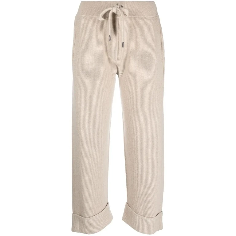Beige Ribbed Knit Trousers