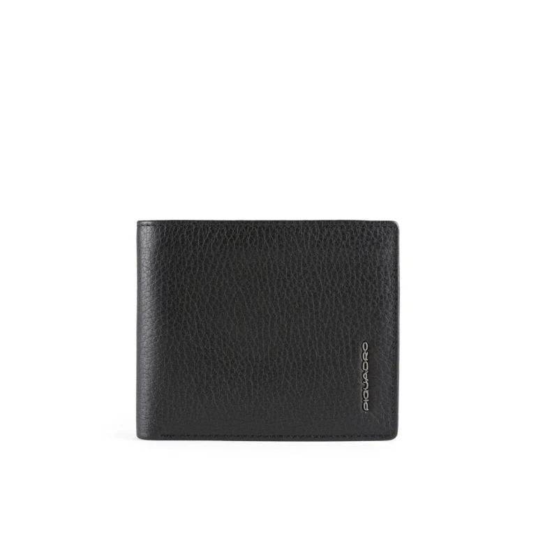 , Leather Wallet, with Coin Pocket with Zip, Black, for Men