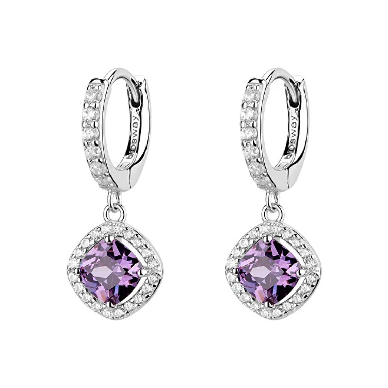 Silver Hoop Earrings with Fancy Magic Purple Cubic Zirconia Fmp125