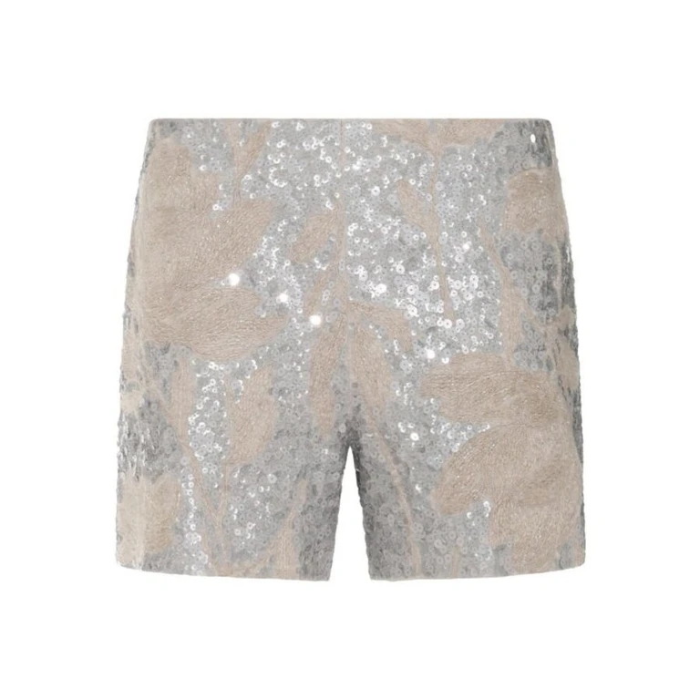 Silver Embellished Linen Shorts