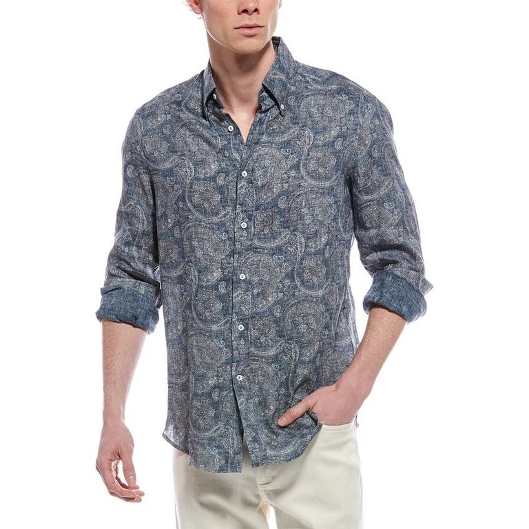 Denim Paisley Linen Button-Up Shirt