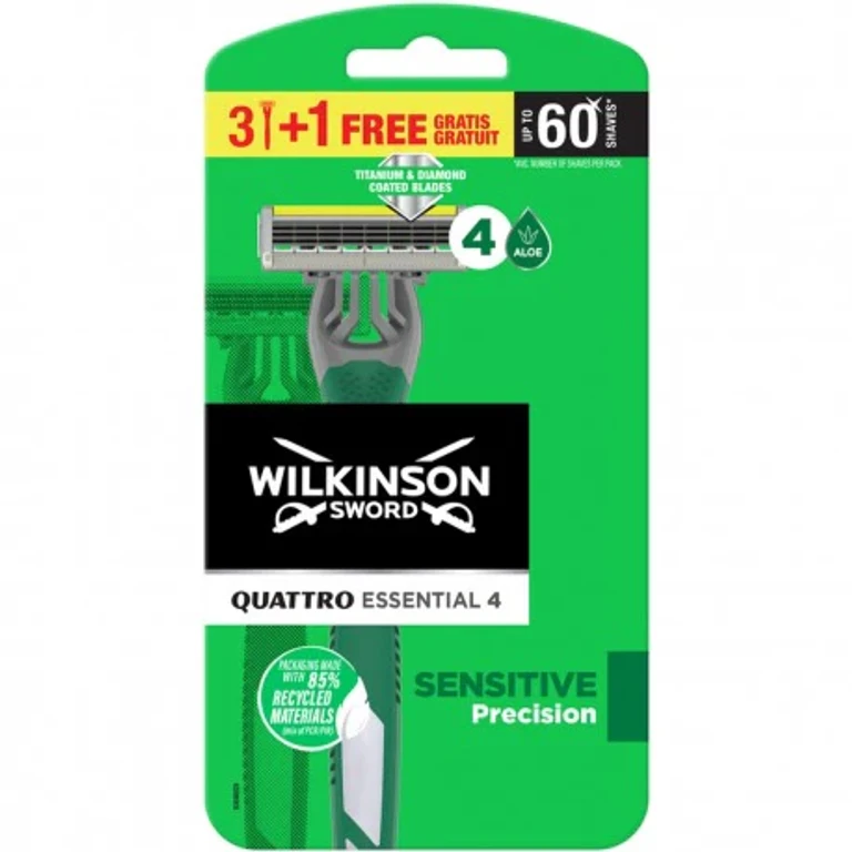 Quattro Essential 4 Sensitive Precision 3 Razors +1 4 Disposable Blades