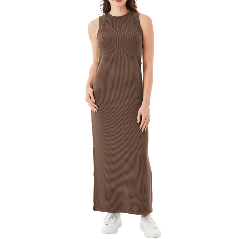 RIBBED TANK DRESS - BROWN M:- Brown - Online Only, M
