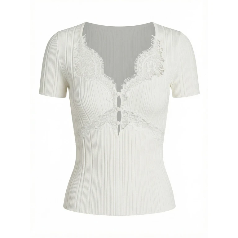 Lace Trim Knit Top