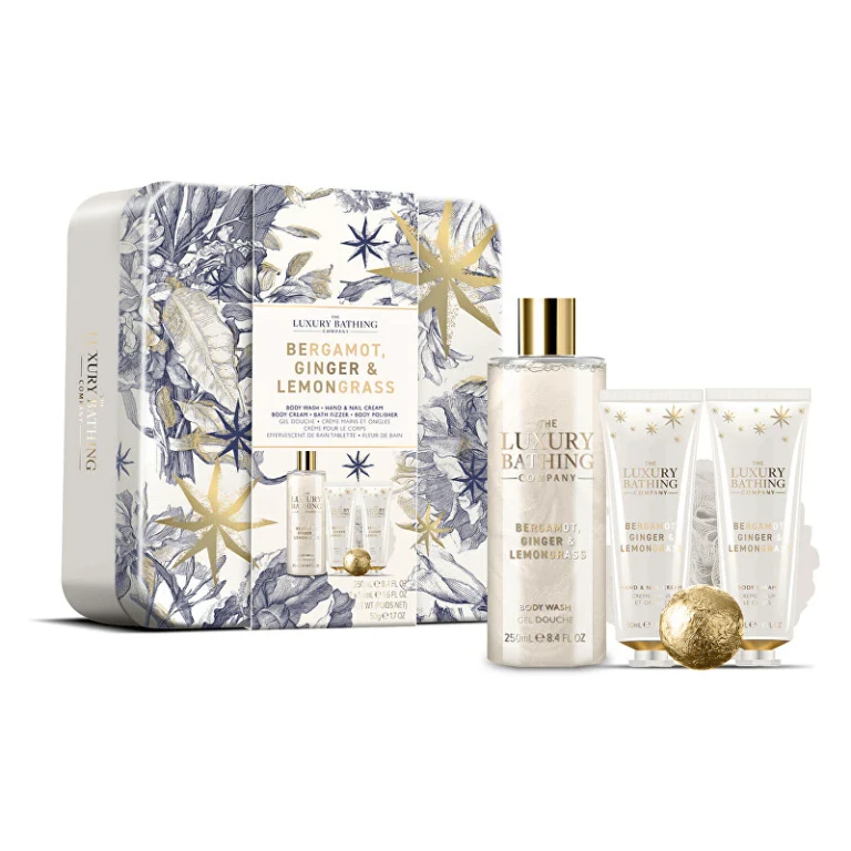Gift Set for Body Care in Tin Box Bergamot, Ginger, and Lemongrass 5 Pieces