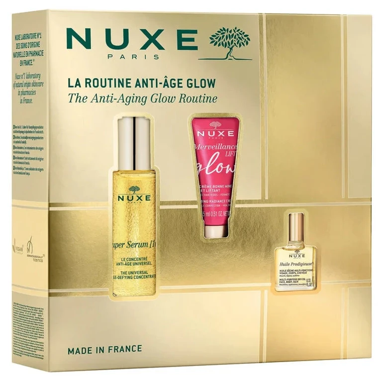 Anti-Aging Routine Set Glow mit veganem Super Serum, Merveillance Festigungscreme und Mehrzwecköl