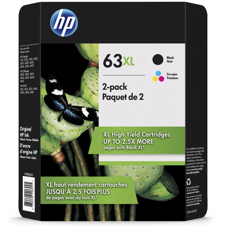 63XL, L0R44BN High-Yield Original Ink Cartridges, Black/Tri-Color 2 pk.