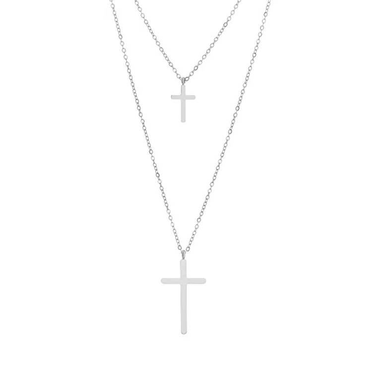Necklace with Double Cross in Stainless Steel Without Tempo