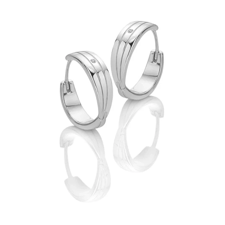 Luxury Silver Hoop Earrings with Diamonds Trio De840