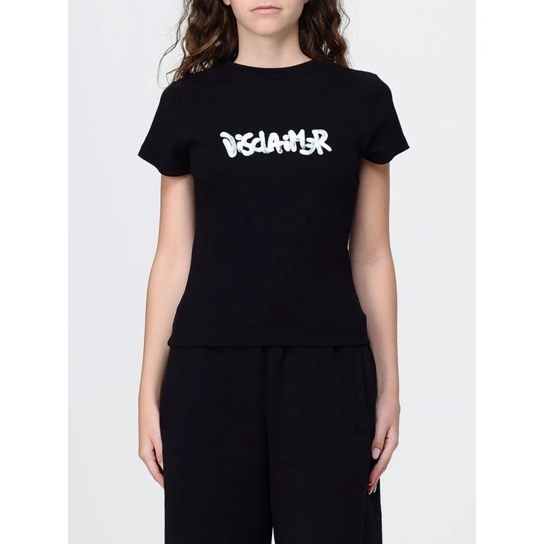 Slim Fit Cropped T-shirt in Cotton Jersey with Logo Print (55563NERO)