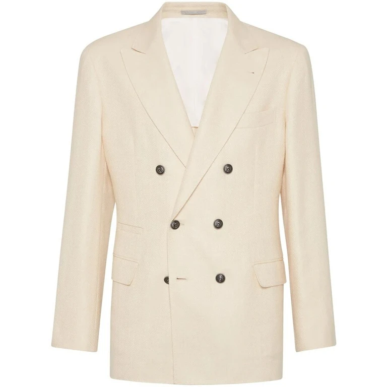 Cream Wool Silk Linen Double Breasted Blazer
