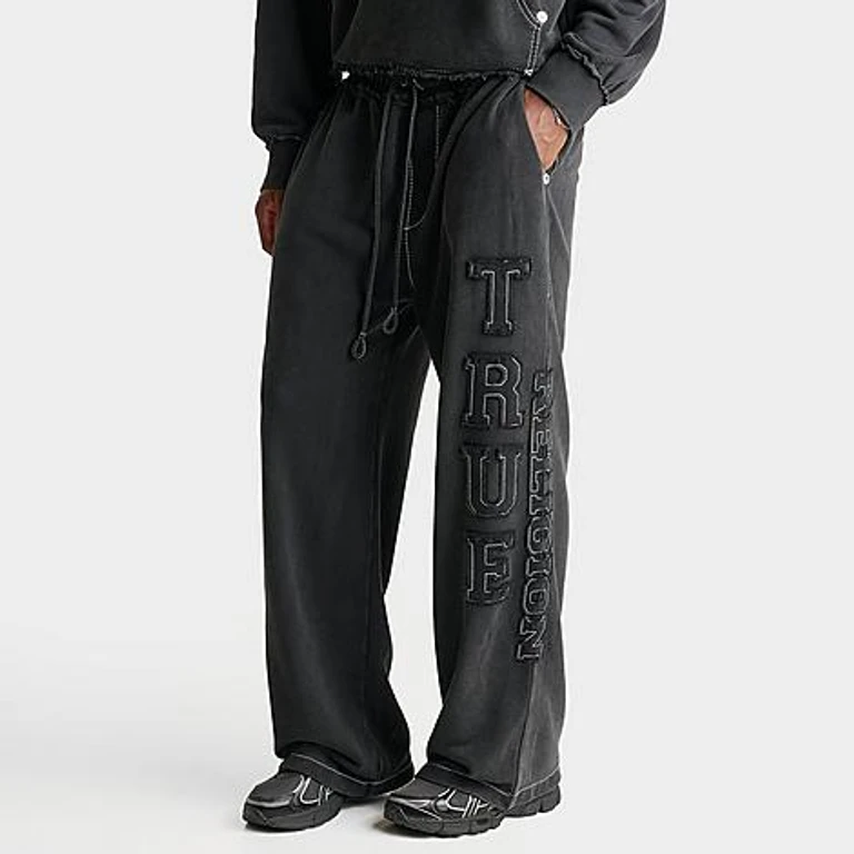 True Religion Men's Logo Appliqué Big T Baggy Sweatpants in Black Size: Small