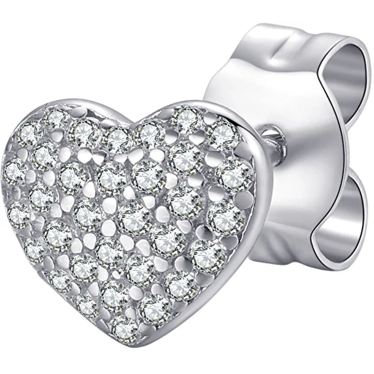 Single Silver Heart Earrings with Zirconia Stories Rzo046