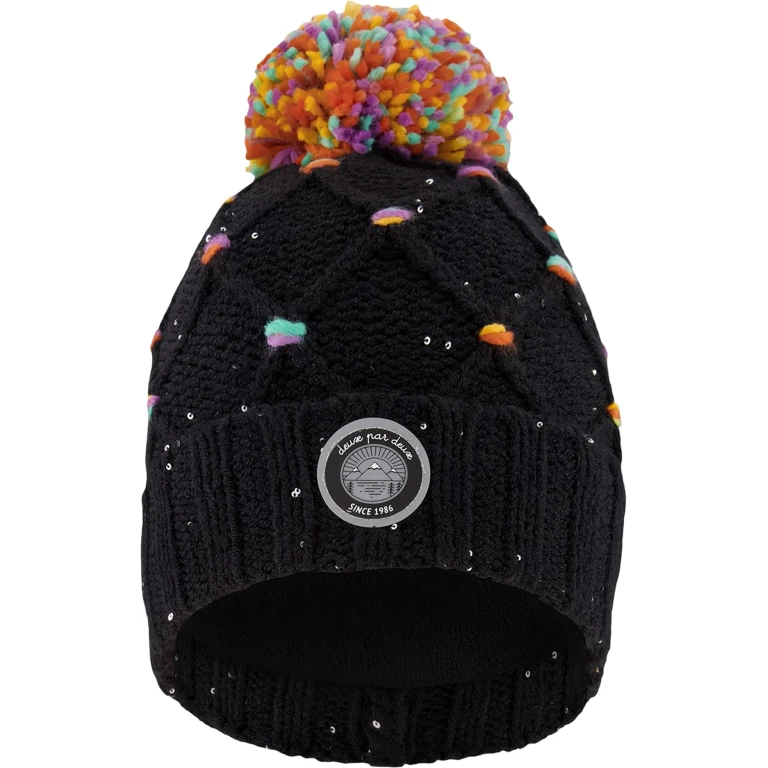Lined Knit Pompom Hat with Little Sequins - Little Girl