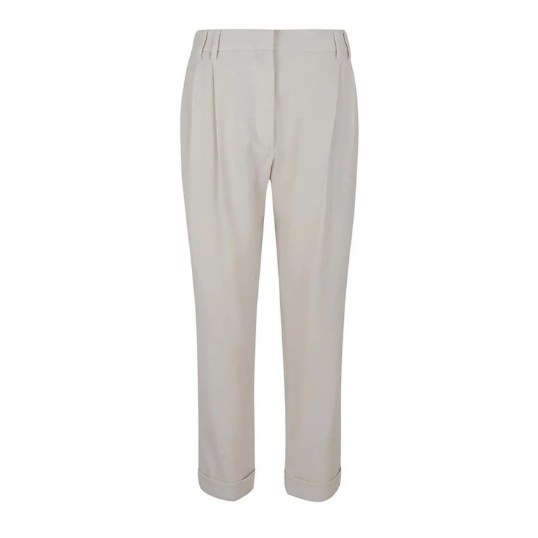Cream Pleated Tailored Trousers