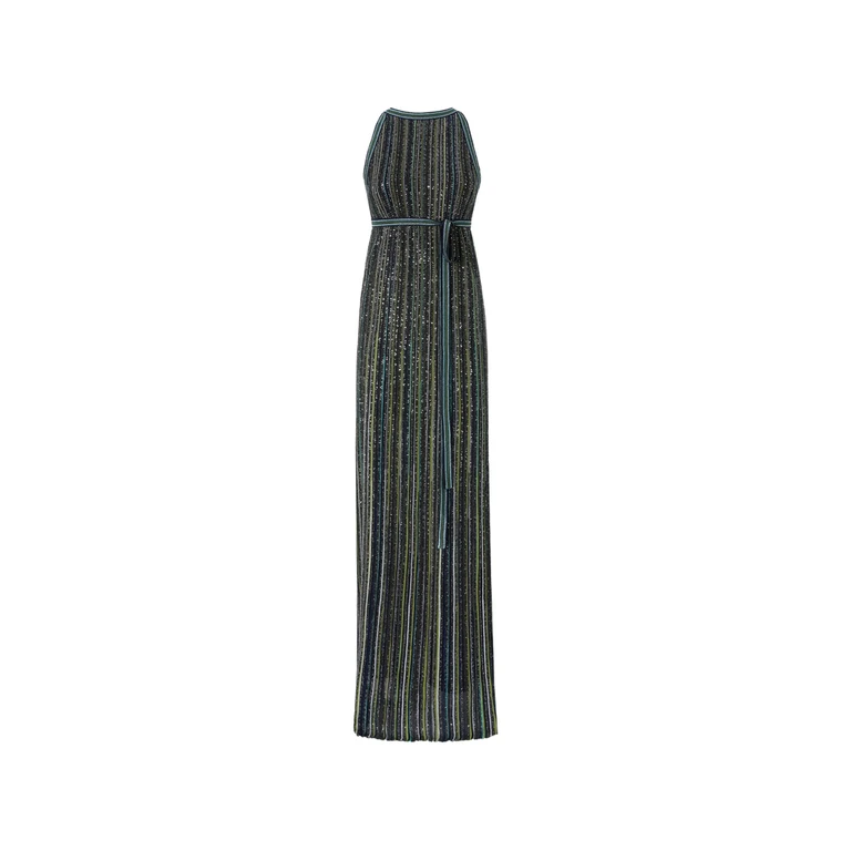 Long Striped Knit Dress With Sequins