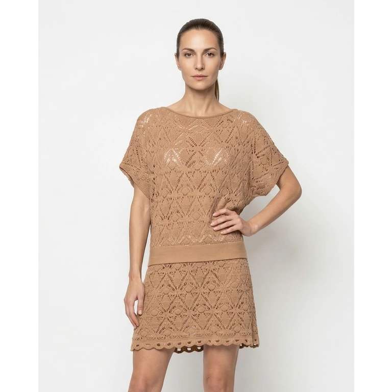 Women's Brown Wool Crochet Dress