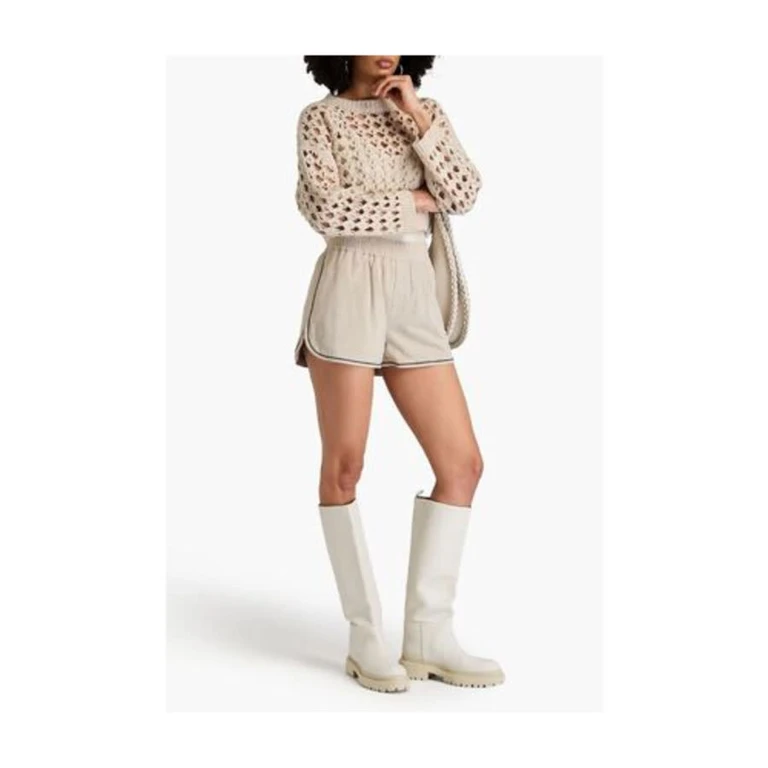 Beige Tailored Shorts With Trim