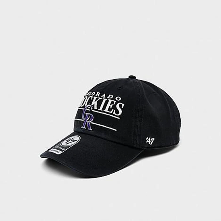 '47 Colorado Rockies MLB Team Name & Logo Clean Up Strapback Hat in Black