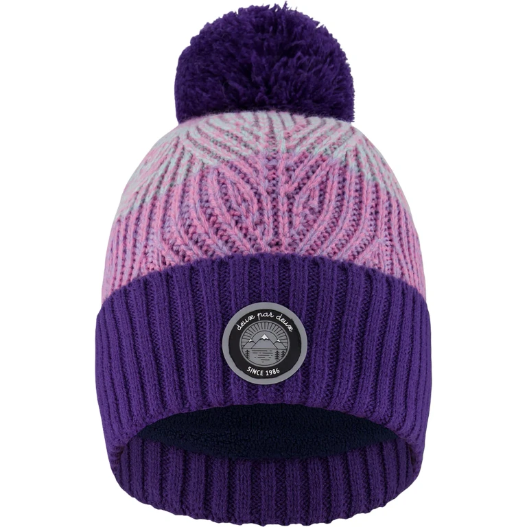 Purple-Pink Lined Knit Pompom Hat - Little Girl