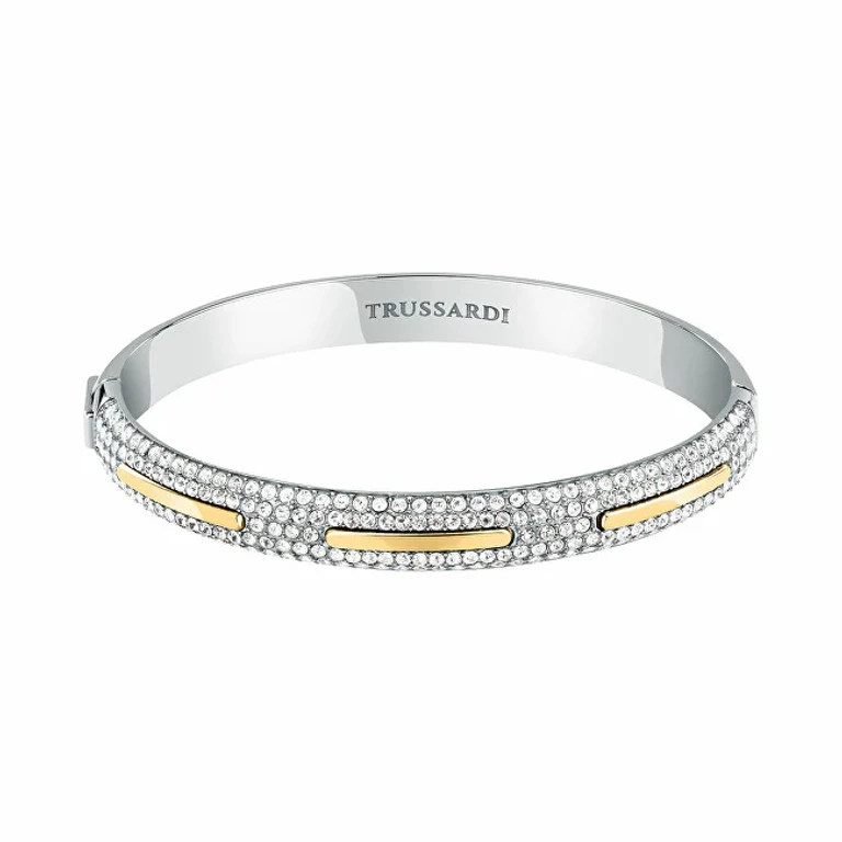 Solid Two-Tone Bracelet With Clear Crystals Concept Tjayy04