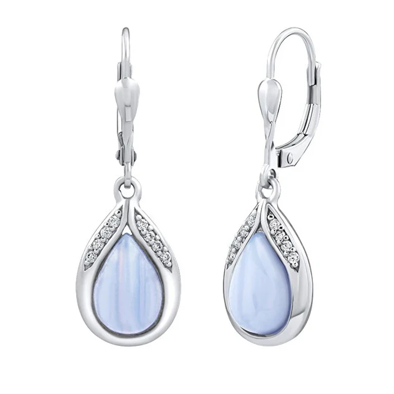 Silver Earrings With Natural Agate Jst13327Ba
