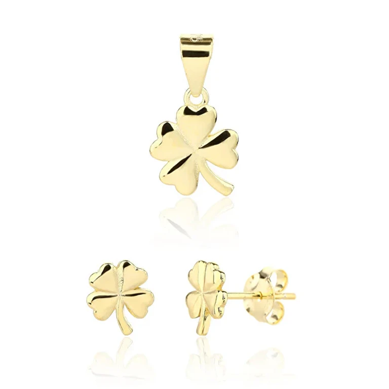 Giocoso Gold-Plated Clover Jewelry Set Svls0124Sj6Go00 (Pendant, Earrings)