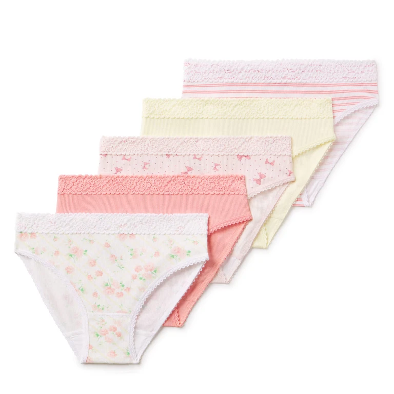 5PK GIRLS BIKINI - CORAL/YELLOW PACK XL:- XL, Coral/Yellow