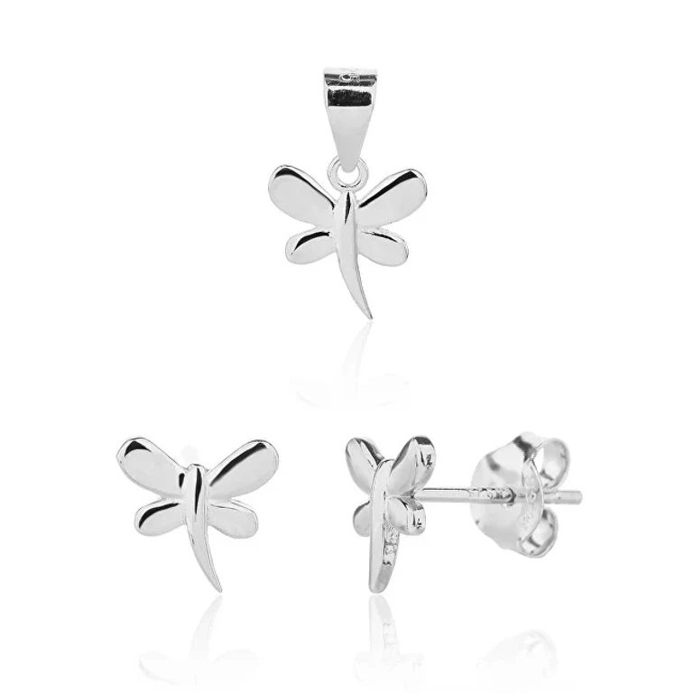 Playful Silver Dragonfly Jewelry Set Svls0123Sj60000 (Pendant, Earrings)