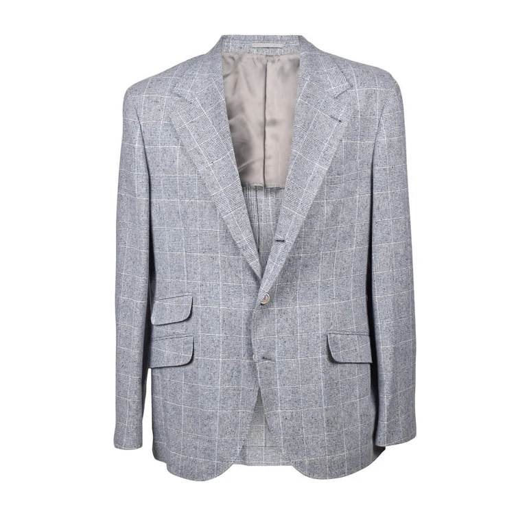Neutral Blue Wool Check Blazer