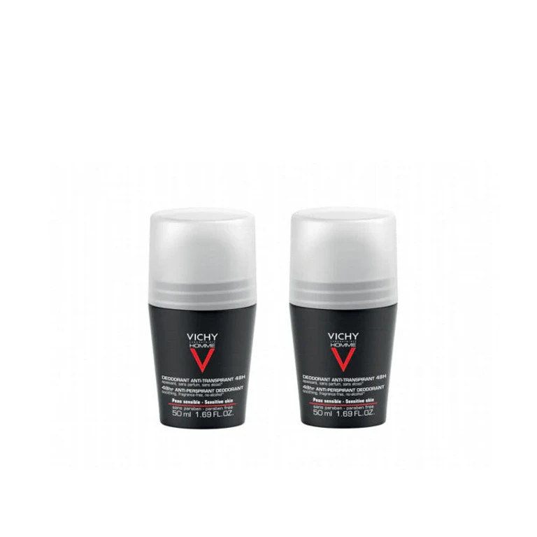 Vichy Men Antiperspirant Deodorant 48h Sensitive Skin Ball 2x50ml