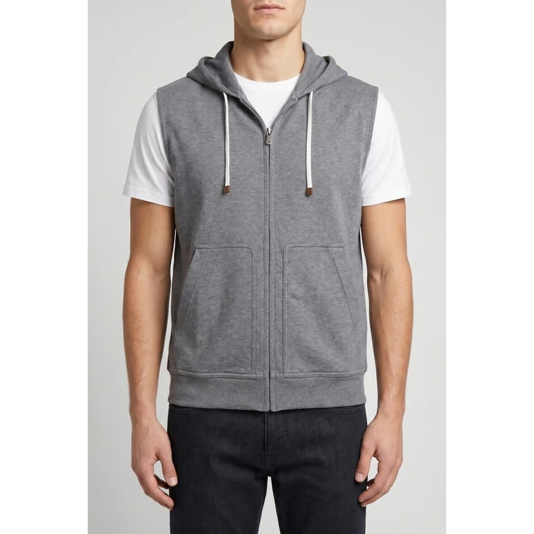 Grey Sleeveless Zip Hoodie